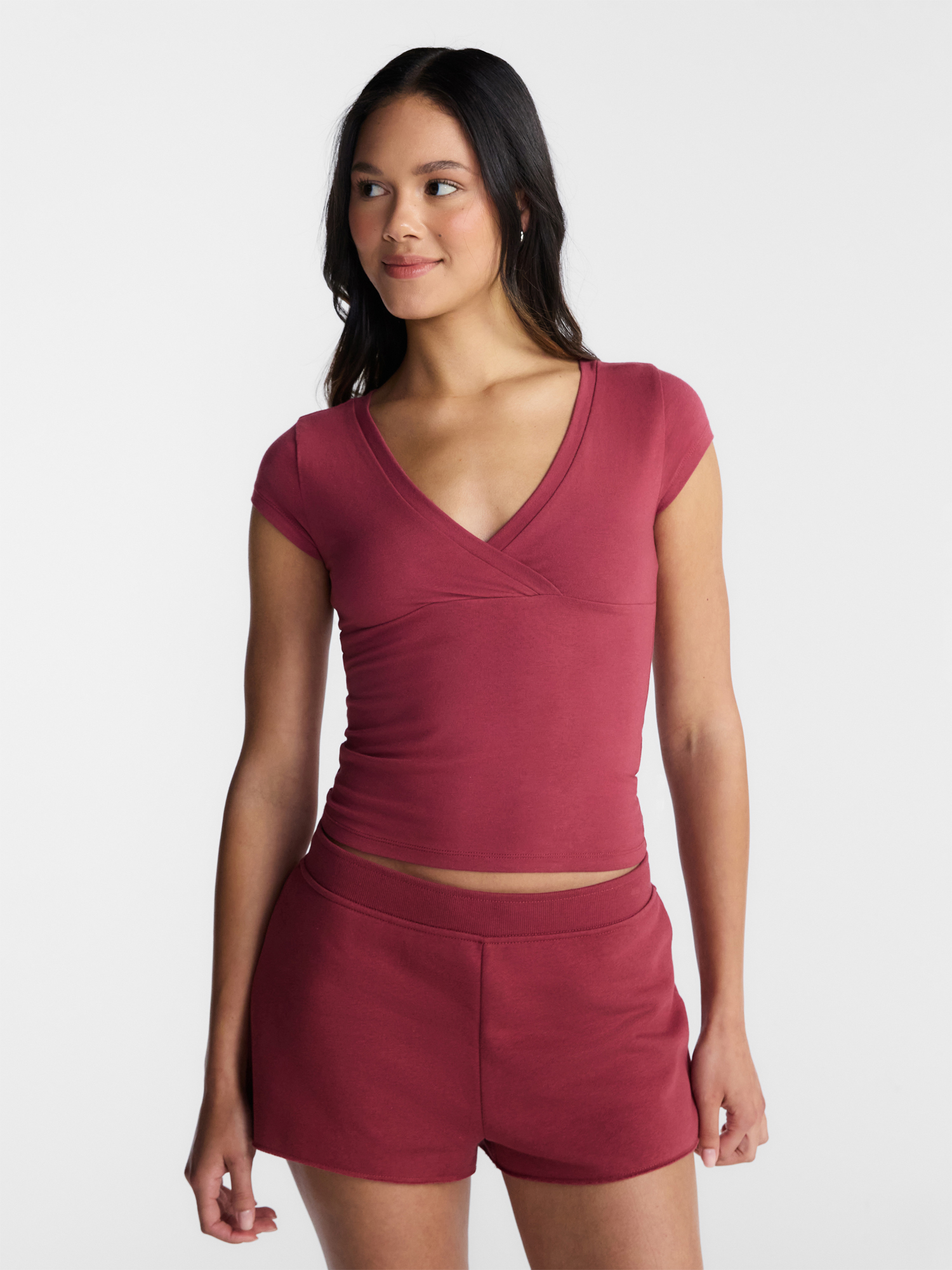 No Boundaries Surplice Top with Cap Sleeves, Women’s XXS-XXL