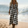 thumbnail image 5 of Tnhcen Women's Bohemian V Neck Long Sleeve Plaid Print Maxi Dress Nylon Spandex Matte Finish Casual Dress Plus Size S-2XL Loose Flowy Daily Outfit Beach Party Wear, 5 of 6