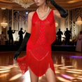 thumbnail image 2 of KHONTS Women's V-Neck Spaghetti Strap Mini Short Dress Tassels Sequin Beaded Party Dress Red XXL, 2 of 5