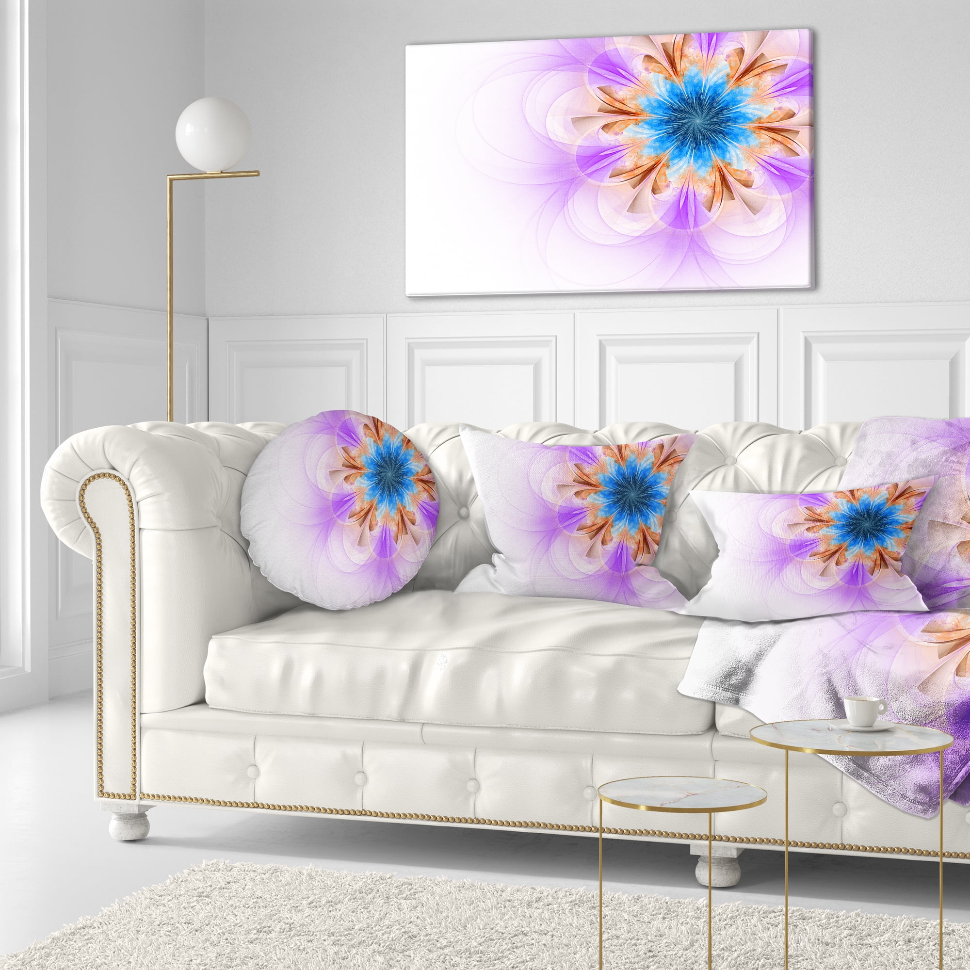 Designart Blue and Purple Symmetrical Fractal Flower - Floral Throw Pillow - 12x20