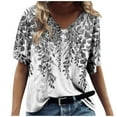 thumbnail image 2 of PENGXIANG Hauts pour Femmes Mode Décontractée Imprimé Col en V Manches Courtes T-shirt Imprimé Bleu G, 2 of 5