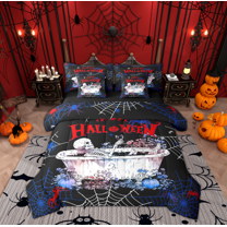 Manfei 7-Piece Gothic Skeleton Comforter Set, King - Halloween & Rustic Floral