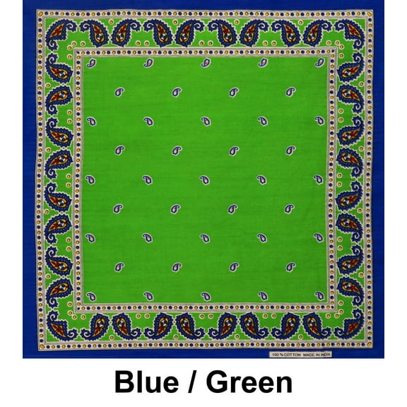 Blue Green Paisley Art Print Designs Cotton Bandana (22 inches x 22 inches)