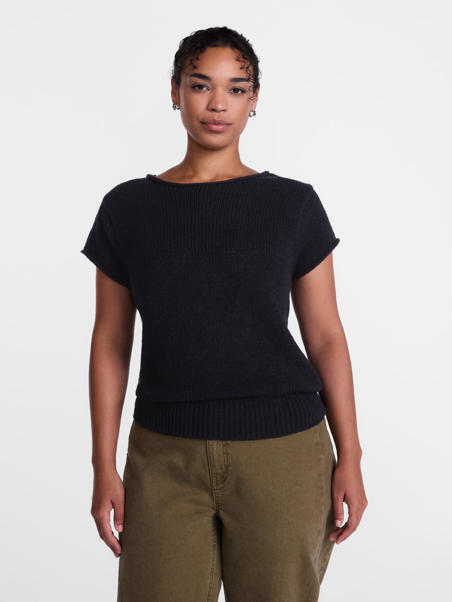 Scenario Women's and Women's Plus Pullover Rollneck Lightweight Sweater with Short Sleeves, Sizes XS-4X