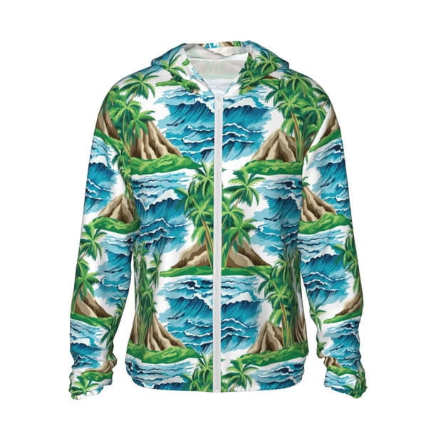 Balery Hawaii Palms Sudadera ligera de manga larga con capucha y protección solar UPF 50+ para hombre y mujer, ideal para pesca y running-X-Large