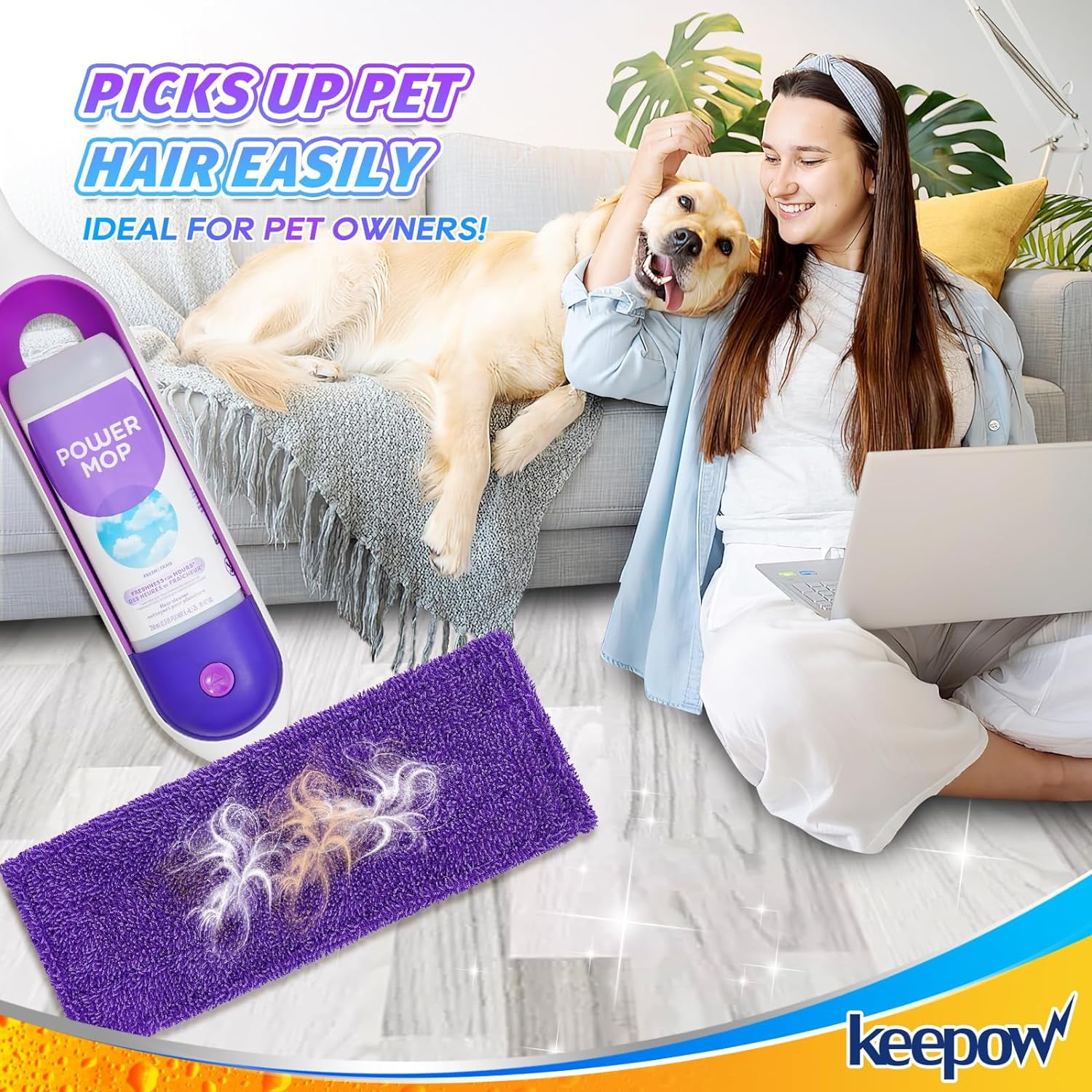 Keepow Reusable Power Mop Pads Compatible with SwifferPowerMop, 4 Pack