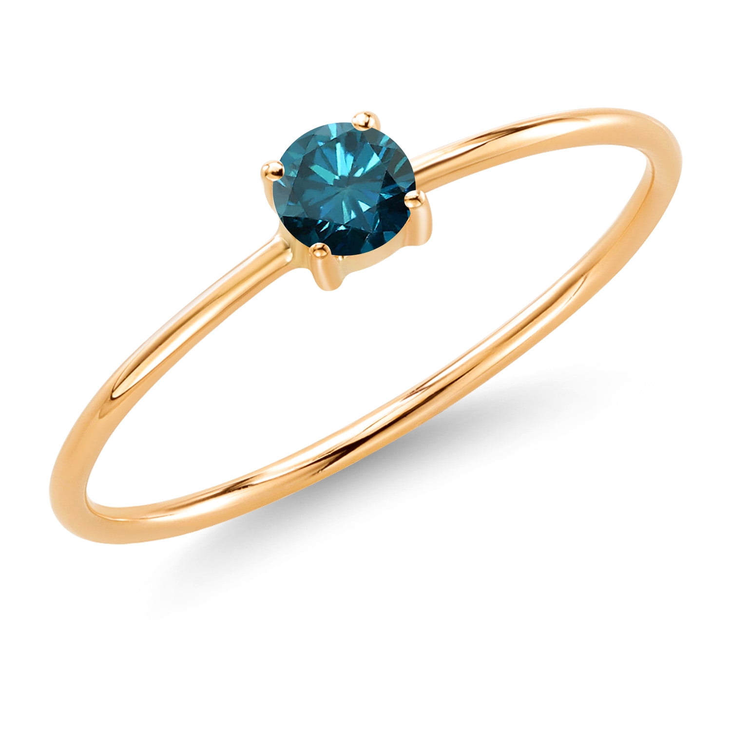 Gem Stone King 10K Yellow Gold Blue Diamond Solitaire Engagement Ring for Women (0.15 Cttw, Round 3.5MM, Gemstone April Birthstone, Size 5)