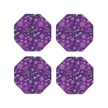

Tideii Purple Snowflakes for Leather Coasters 4 Pieces Anti-fouling and Anti-scalding Decorative Coasters Suitable for Restaurants Kitchens Coffee Shops-Octagon