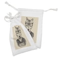 thumbnail image 2 of Hipster Fabric Pouch Set of 2, Hand Drawn Design Portrait of Happy Wolf in Stripped T Shirt and Glasses, Drawstring Bag for Toiletries Masks and Favors, 9" x 6", Beige Charcoal Grey, by Ambesonne, 2 of 2