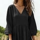 thumbnail image 5 of Mujeres Vestido Casual Suelto Y Casual Tres Cuartos de Mangas Cuello en V Vestido de Lino Mujeres, 5 of 7
