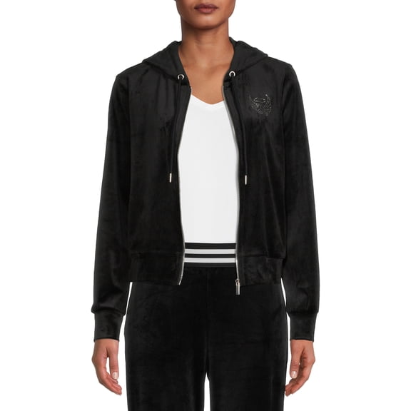 No Boundaries Juniors' Embellished Velour Jacket