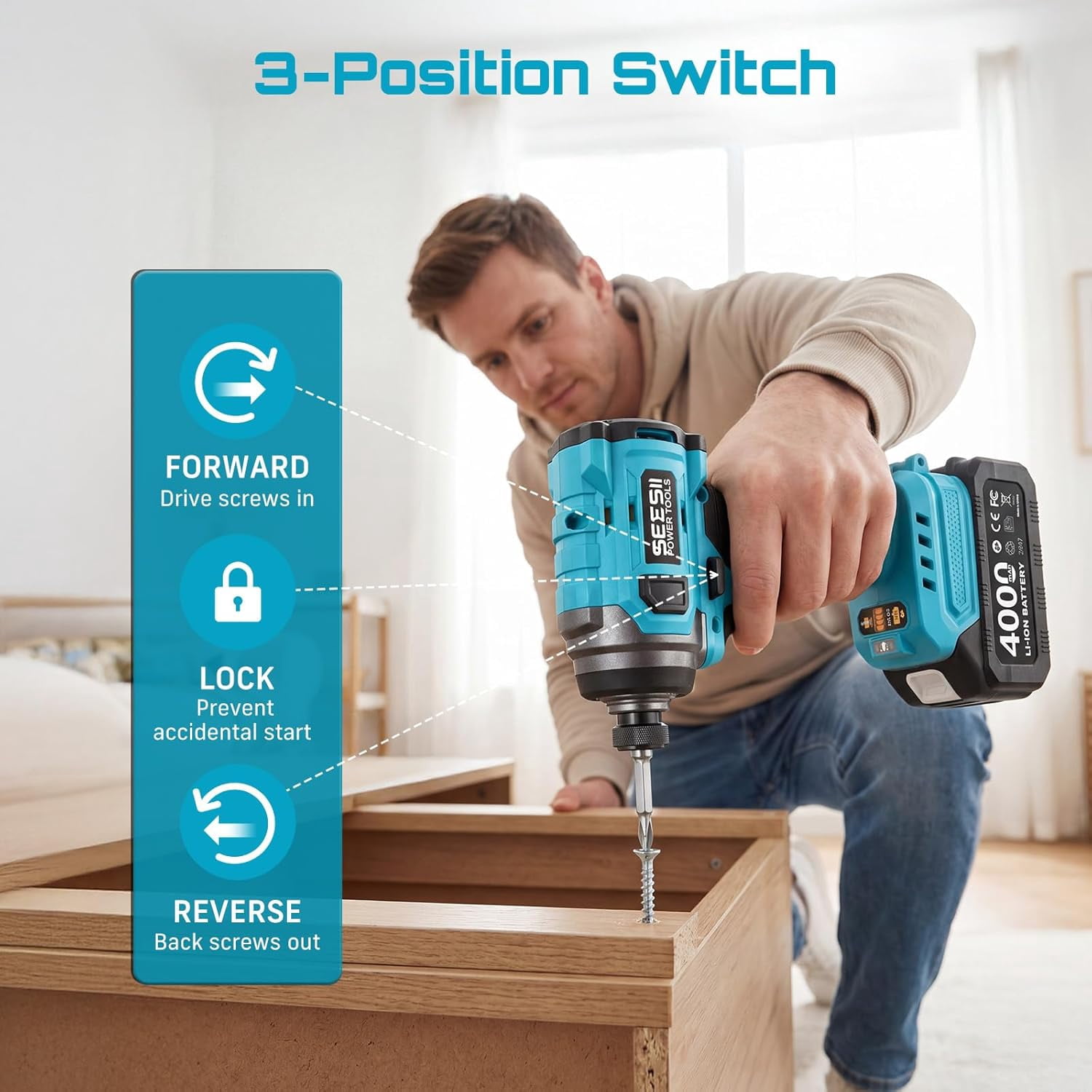 Seesii Cordless Drill Driver and Impact Driver Combo Kit  Brushless 3/8'' Drill & 1/4'' Impact Driver, 2x 4000mAh Battery, Fast Charger, 20 pcs Driver Bit Set & Bag