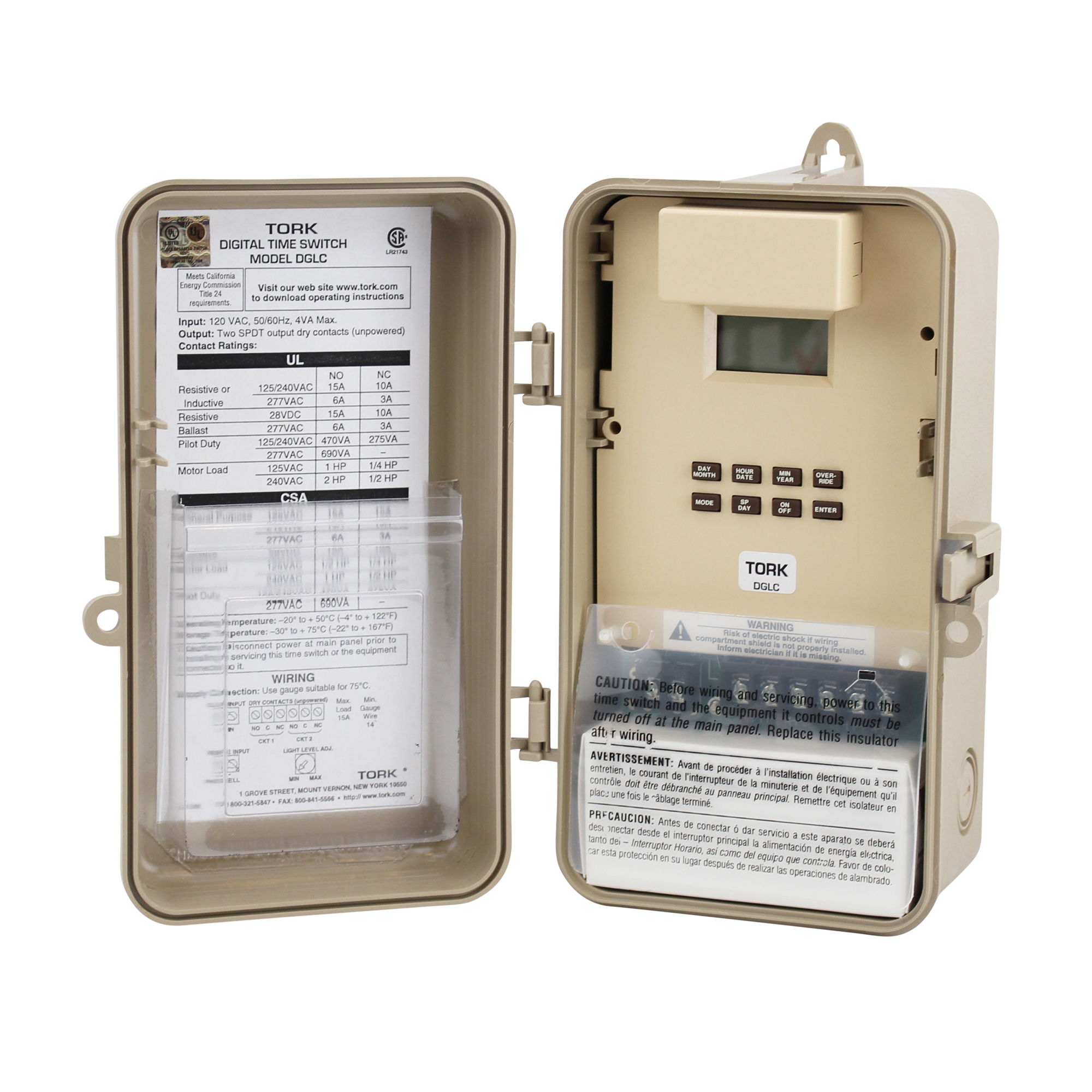 Tork NSI DGLC Lighting Controller Photocell/ Time 120VAC 50/60 Hz Spec