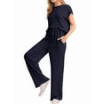 thumbnail image 1 of Conjunto Informal de Dos Piezas de Punto Acanalado para Mujer, Camiseta de Corta y Pantalón , Ideal para el Hogar y para Viajes Azul Oscuro L, 1 of 7