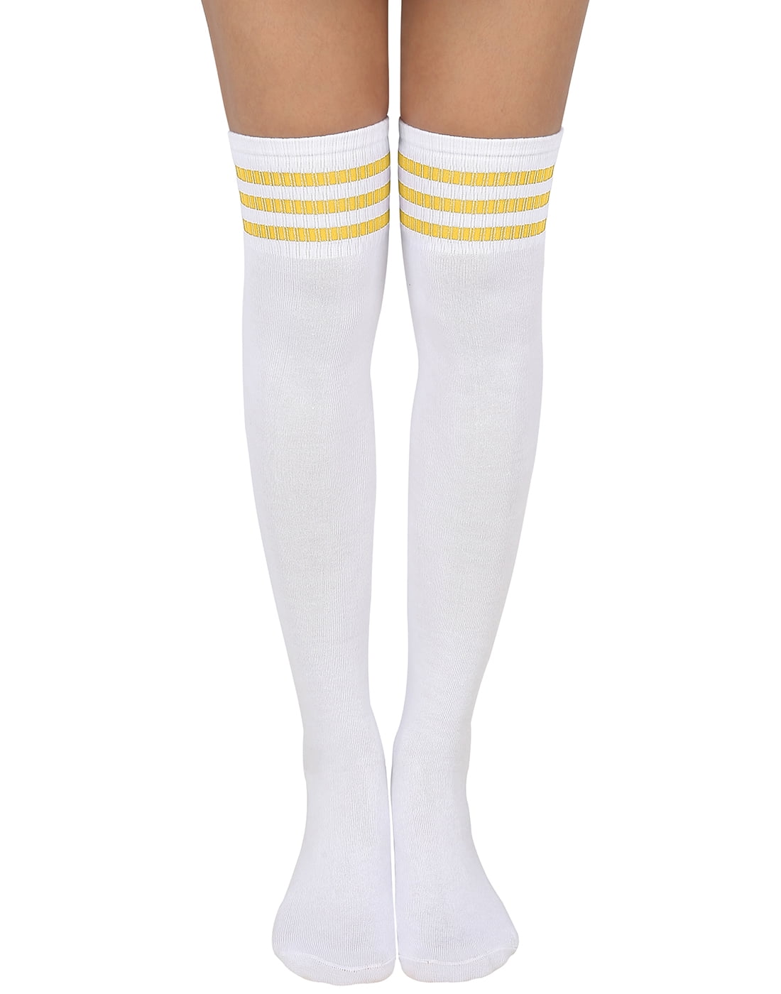 Women 4 Pairs Cotton Three Striped Over Knee High Casual Sport Tube Socks WST 04 