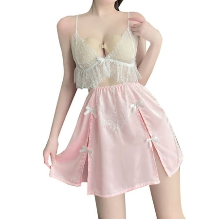 

zuwimk Lingerie For Women Sexy Naughty Women Lingerie Lace Babydoll Strap Chemise Halter Teddy V neck Sleepwear Pink XL