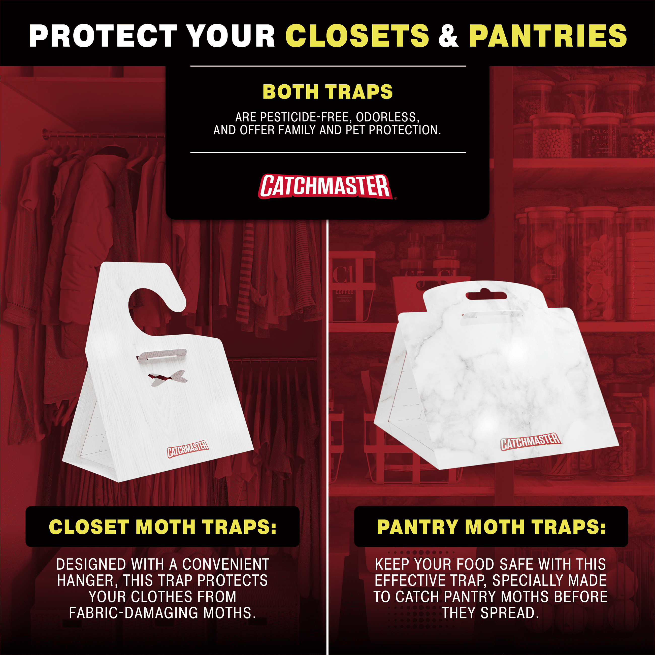 Catchmaster Clothes Moth Traps with Odorless Pheromone Technology – XL Glue Traps- For Casemaking and Webbing Moths - Hardwood Floor Pattern, 6PK