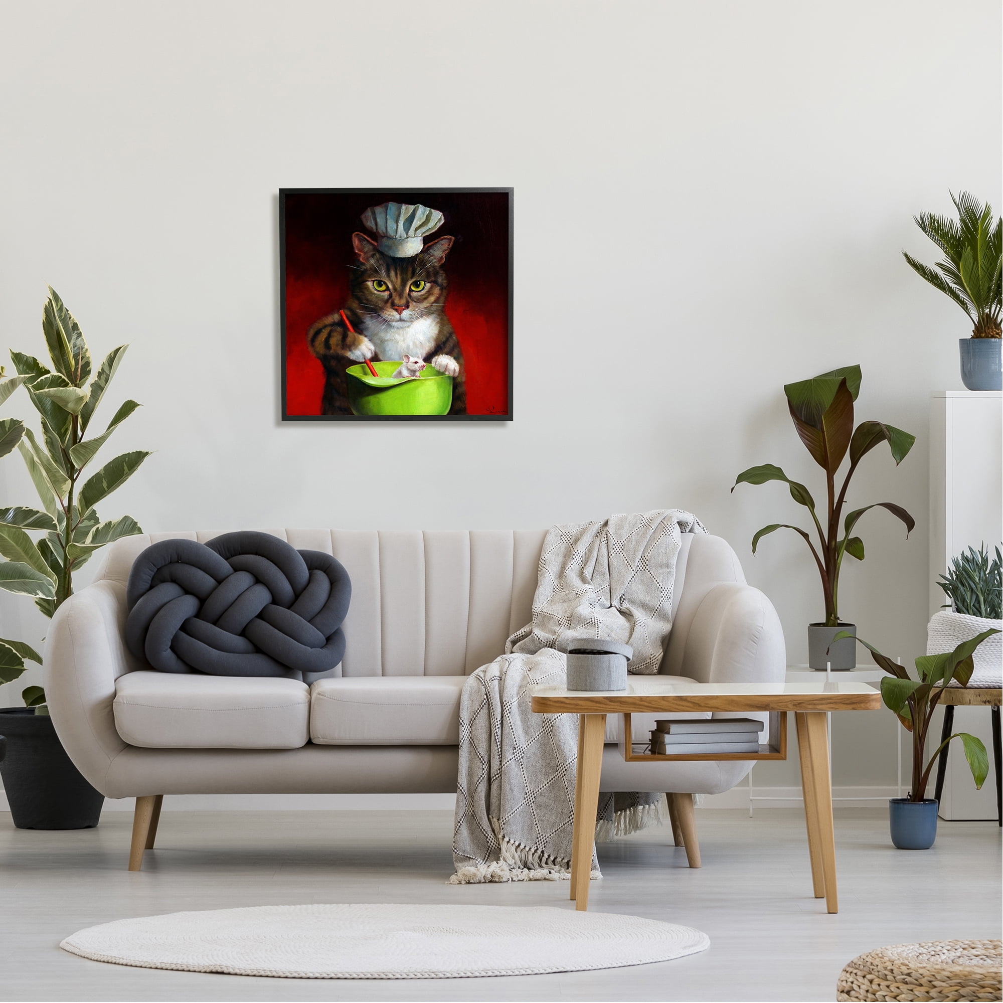 Stupell Industries Cat Chef & Mouse Animals & Insects Painting Black Framed Art Print Wall Art, 24 x 24