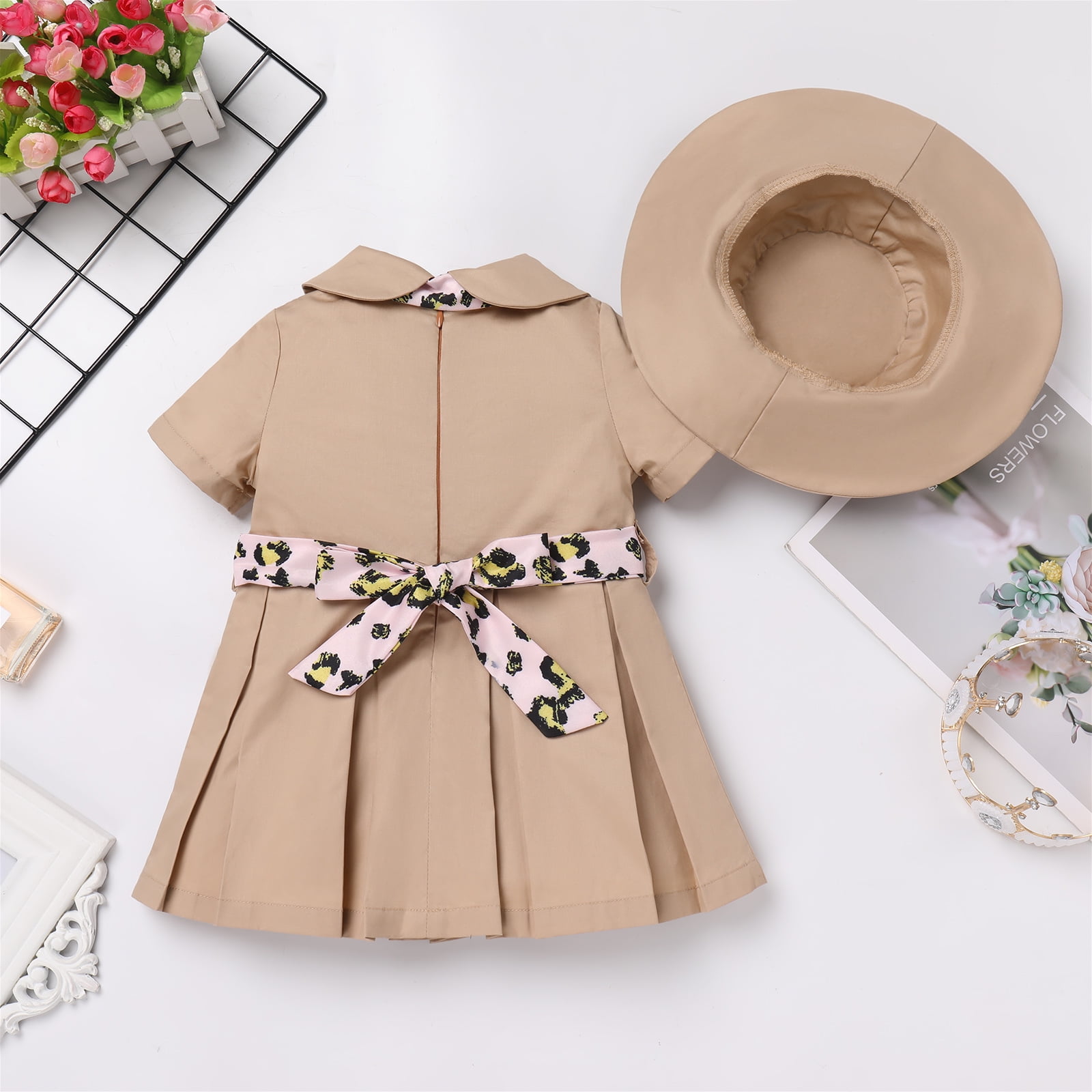 FYMNSI Jungle Safari Wild One Outfits for Toddler Girl Short Sleeve A-line Pleated Dress with Hat 18-24 Months Girl Clothes