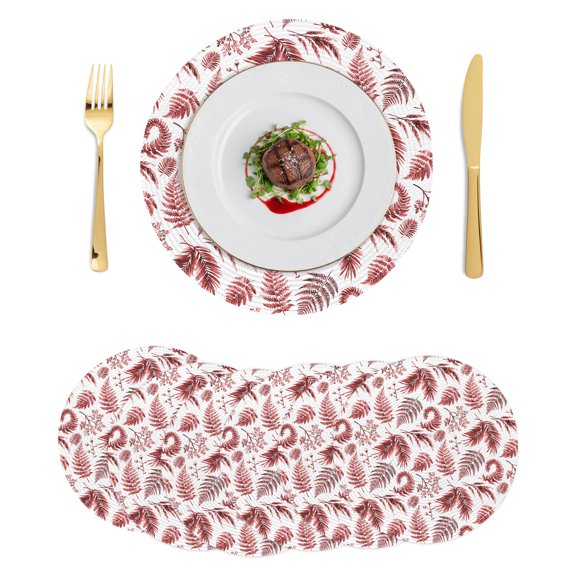 Round Placemats Red Herbs Ferns 15 inch Set of 6 Table Mats for Dining Table Nature Leaves Plant Heat Resistant Non-Slip Kitchen & Home Decorative Place Mat Set
