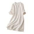 thumbnail image 1 of AherBiu Robe Midi Chemise Légère à Manches Longues pour Femmes en Coton et Lin, Boutonnée, Col en V, 1 of 4