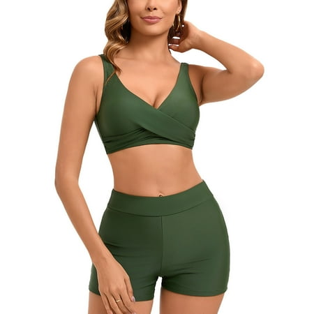 POROPL Swim Suits for Women 2025 Two Piece Fashion Bikini Halter Top Bandeau Swim Green Size S-3XL