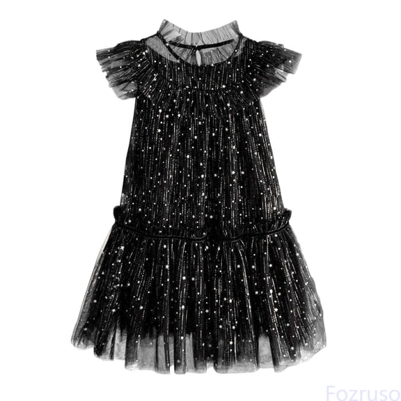 Fozruso Cute Girls Dresses Toddler Girls Fly Sleeve Star Moon Sequin Dress Dance Party Ruffles Dresses Clothes Sizes 2-3 Years