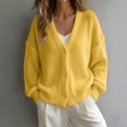 thumbnail image 2 of Women's Solid Color Deep V Neck Open Front Button Down Oversized Short Knit Cardigan Sweater Jacket, Soft Skin-Friendly Warm Cozy 2026 Trendy Outerwear for Fall Winter Casual Lounge Street Yellow, 2 of 4