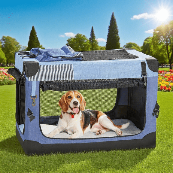 Nomipaw 26 inch Portable Dog Crate Soft Collapsible,3 Door Travel Pet Crate for Small/Medium Dogs Indoor Outdoor with Durable Mesh Windows Storage Bag