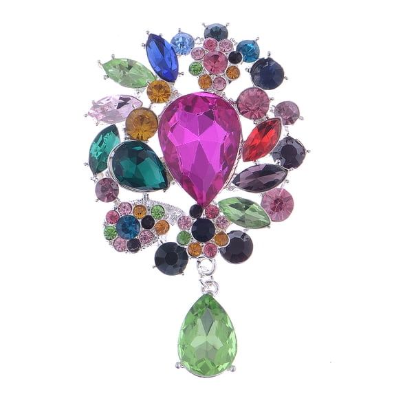 Sparkly Multicolored Crystal Rhinestones Teardrop Flower Floral Wreath Brooch Pin