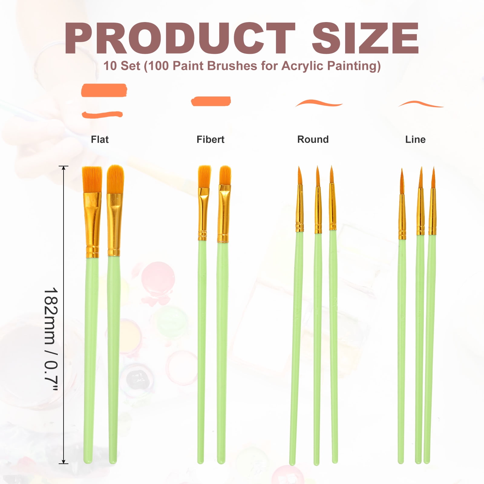 Paint Brushes Set, 100Pcs Acrylic Paint Brush Nylon Hair for Watercolor Oil Painting Miniature Detailing Rock Painting, Green