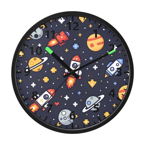 Rocket Pixel Style Wall Clock 12 Inch Voice Activated Night Light Silent Non Ticking