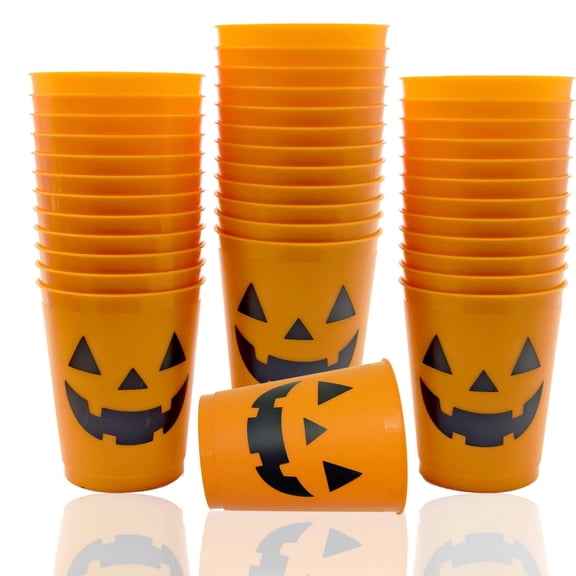 BiFandian Halloween Plastic Party Cup 12oz Jack‑O‑Lantern Drinking Cup Pumpkin Face Halloween Tumbler for Halloween Party Supplies Home Party Drinkware Table Decor