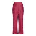thumbnail image 4 of QUNYINEY Red Women's Pants Corduroy Business Straight Leg Chinos Casual Pant Red Loose with Pockets Elastic Waist Pants, 4 of 5
