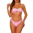 thumbnail image 1 of Conjuntos de bikini bandeau con estampado floral para mujer, 2 piezas, parte inferior de triángulo con lazo, trajes de baño, color rosa, talla X-Large, 1 of 5