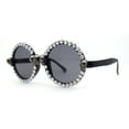thumbnail image 2 of Rhinestone Death Metal Skull Trim Round Circle Lens Plastic Sunglasses Black Pearl, 2 of 4