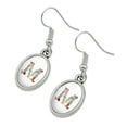 thumbnail image 2 of Letter M Floral Monogram Initial Novelty Dangling Drop Oval Charm Earrings, 2 of 4