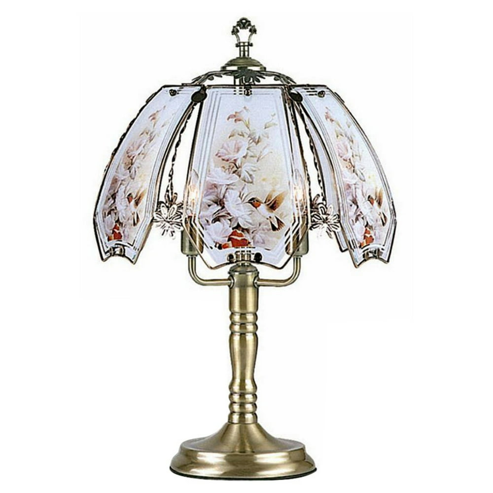 ORE International Traditional Hummingbirds Multicolor Glass Touch Table