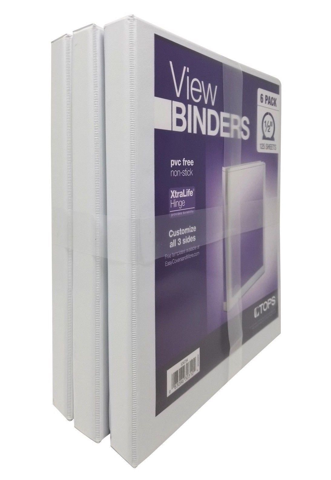 Tops View Binders White 1/2 Inch Customizable 6 Count