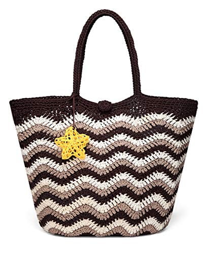 Daisy Rose Large Handmade Crochet Summer Beach Tote Bag with Inner Pouch (Brown) - comicsahoy.com ...