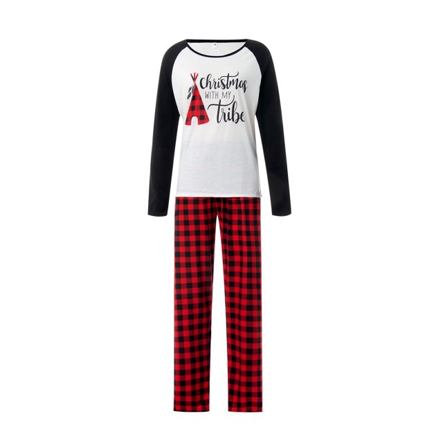 Diconna Famille Noël Lettre Impression O-Cou Manches Longues Partie Pyjama Ensemble