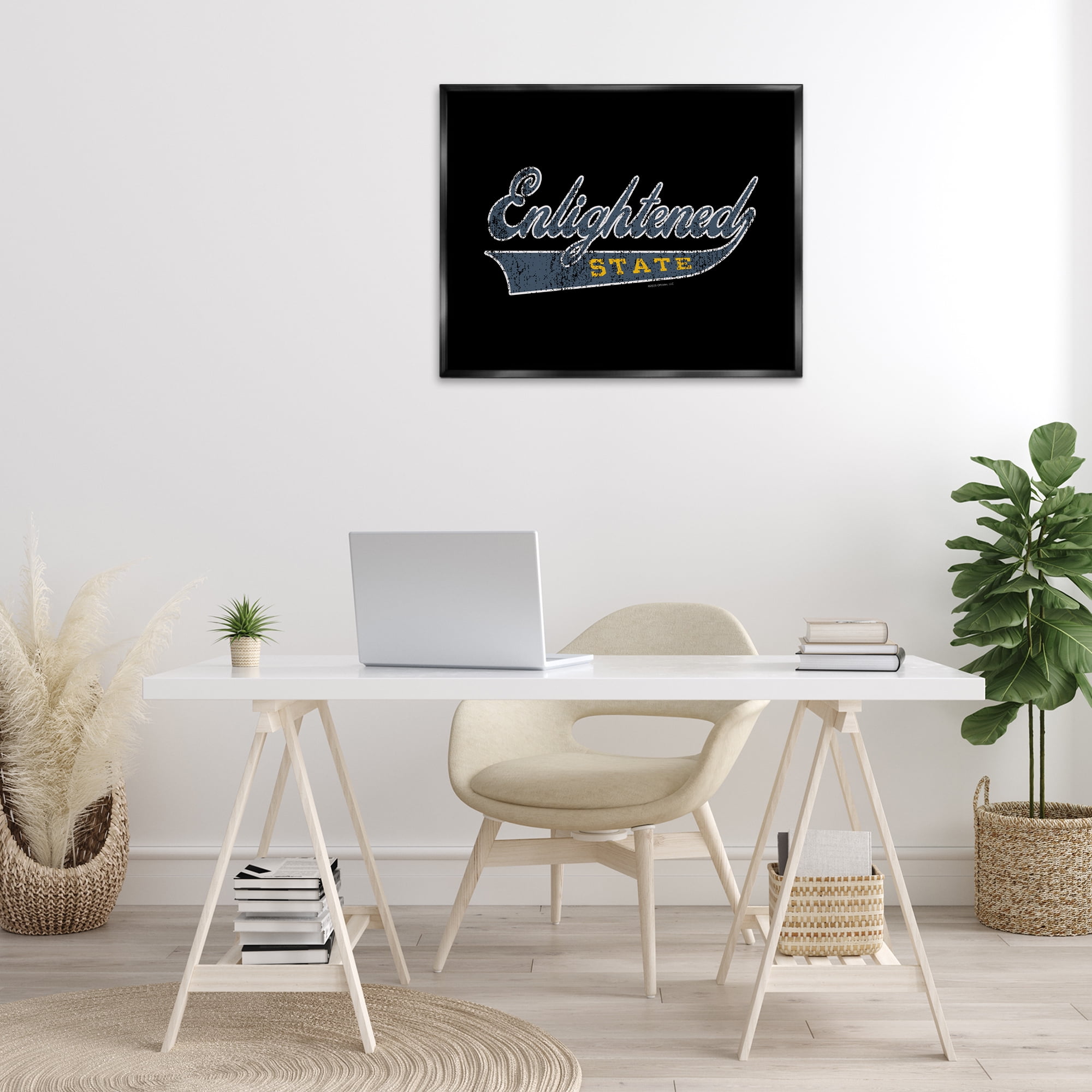 Stupell Industries Enlightened State Varsity Text & Numbers Painting Black Floater Framed Canvas Art Print Wall Art, 31 x 25