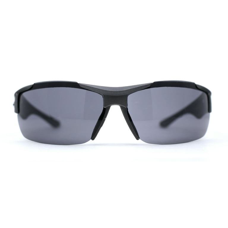 Xloop Mens Wrap Futuristic Half Rim Mirror Sport Sunglasses Grey Black