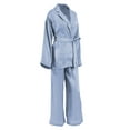 thumbnail image 2 of SAYOO Mujer Casual Homewear Pijama Conjunto Manga Larga Color Sólido Solapa Tops + Pantalones Largos Sueltos + Cinturón SAYOO Moda, 2 of 9