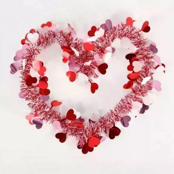 33FT Red Heart Metallic Twist Valentine's Day Garland for Home, St Patrick's Day Tinsel Garland Easter Tinsel Garland Wedding, Party Decorations