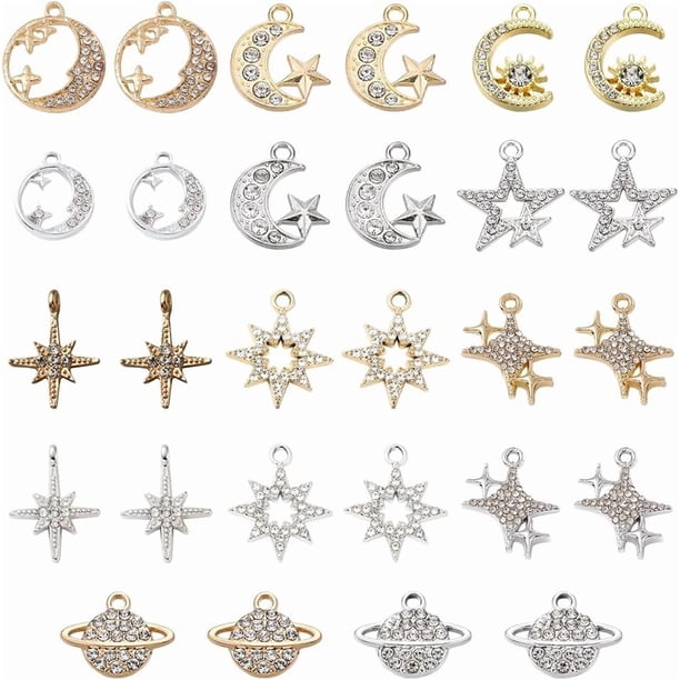 Colgantes de estrella con forma de corazón y lágrima de diamantes de imitación, dijes de aleación con forma de mariposa y luna, dijes colgantes de corazón de San Valentín para hacer collares y joyas.