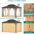thumbnail image 5 of 10' x 13' Hardtop Aluminum Gazebo, Double Roof Outdoor Pergola with Sunshade Canopy, Netting & Curtains, Heavy Duty All-Weather Shelter for Patio, Garden, Deck, Poolside, Khaki, 5 of 7