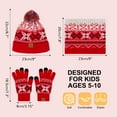 thumbnail image 7 of Vbiger Winter Gloves Hat Scarf Set for Girls & Boy 5-10 Years, 3Pcs Warm Ski Knit Beanie Hat Scarf Touch Screen Mittens with Fleece Lined, Red, 7 of 7