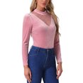 thumbnail image 4 of INSPIRAR CHIC Blusa de Manga Larga con Panel de Malla y Puntos Suizos en Corte en V L Rosa, 4 of 6