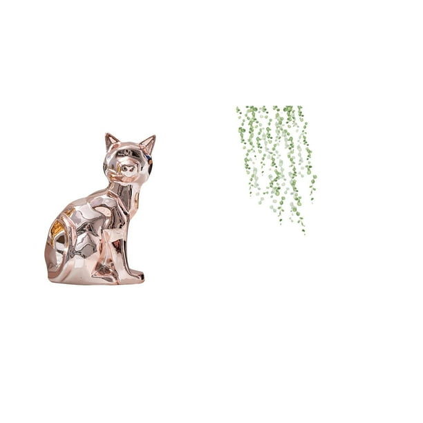 Estatua De Gato, Escultura De Animal, Arte Artesanal, Adorno Con Enredaderas Colgantes, Pegatina De Pared, Hojas De Plantas Verdes, Elegante Mural Decorativo Para Chimenea Y Dormitorio.